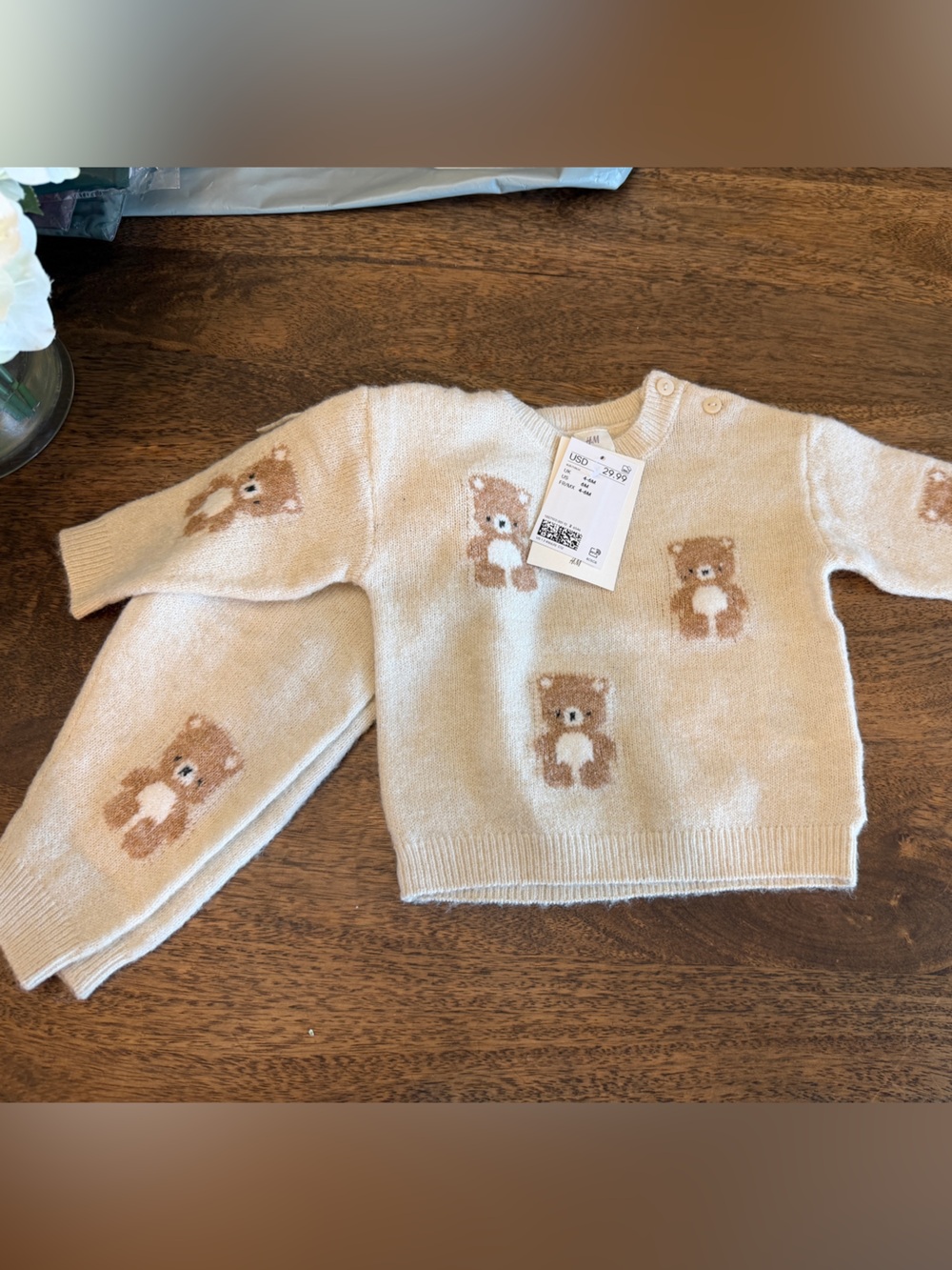 H&M Cream Baby Sweater with Brown Teddy Detail